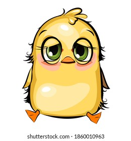 Sleepy duckling. Funny chick. Wants to sleep. Cute and funny baby bird. The isolated object on a white background. Illustration. Cartoon style. Vector