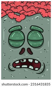 Sleepy Expression of Zombie Face Character Cartoon. Wallpaper, Cover, Label and Packaging Design. Vector Illustration