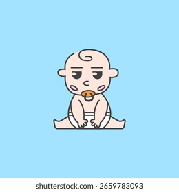Sleepy Face Baby Sitting Vector Illustration.