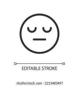 Sleepy face emoji pixel perfect linear ui icon. Indifferent emotion. Feelings expression. GUI, UX design. Outline isolated user interface element for app and web. Editable stroke. Arial font used