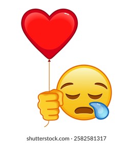 Sleepy face with red heart baloon Large size of yellow emoji smile