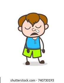 Sleepy Face with Running Nose - Cute Cartoon Boy Illustration