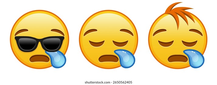 Rosto sonolento Conjunto de três emojis amarelos
