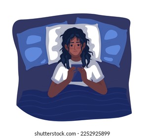 Sleepy female teenager lying down with smartphone semi flat color vector character. Editable figure. Full body person on white. Simple cartoon style illustration for web graphic design and animation