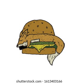 Sleepy fox in burger. cute fox. Vector illustration. 