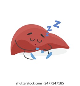 Personaje de hígado humano divertido durmiente durmiendo, roncando con Ilustración vectorial zzz