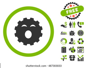 Sleepy Gear icon with free bonus symbols. Vector illustration style is flat iconic bicolor symbols, eco green and gray colors, white background.