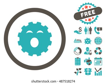 Sleepy Gear pictograph with free bonus pictogram. Vector illustration style is flat iconic bicolor symbols, grey and cyan colors, white background.