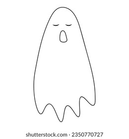 Sleepy ghost. Sketch. Yawning spirit. The ghost squints and yawns sweetly. Vector illustration. Doodle style. Coloring book for children. Casting. Outline on isolated background. Halloween symbol. 