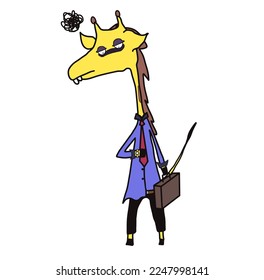 sleepy giraffe cartoon character going to work