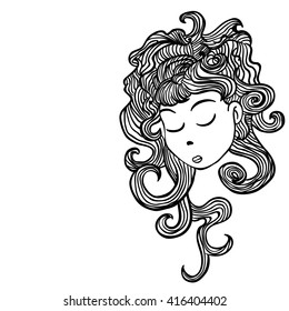 sleepy girl cartoon illustration on white background