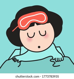 Sleepy Girl With Her Body Buried In Bed Concept Card Character illustration