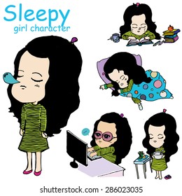 sleepy girl vector character