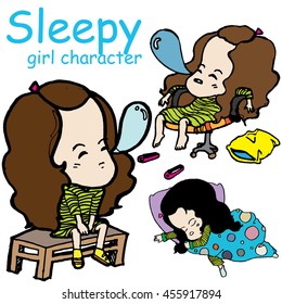sleepy girl vector character