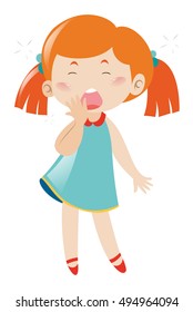 Sleepy girl yawning on white background illustration