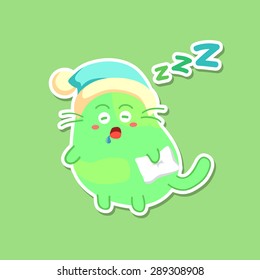 Sleepy Green Cat. Editable vector illustration of a cute sleepy green cat expression.