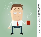sleepy guy with cup of coffee