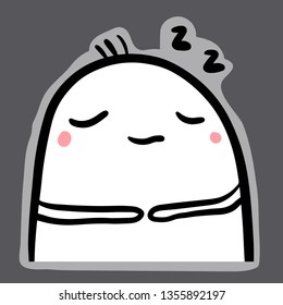 Sleepy hand drawn sticker illustration in cute style minimalism with closed eyes