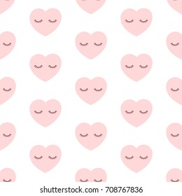 Sleepy Hearts. Seamless Vector Pattern