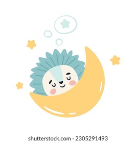 Sleepy Hedgehog On Moon Vector Illustration