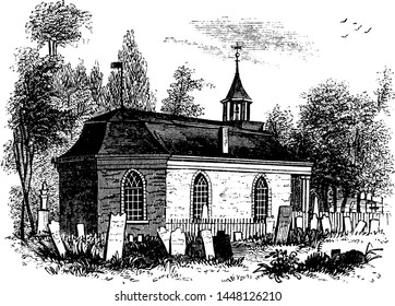 Sleepy Hollow Church Vintage Illustration. 