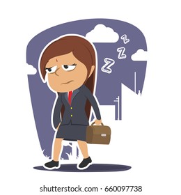 sleepy indian businesswoman going to work