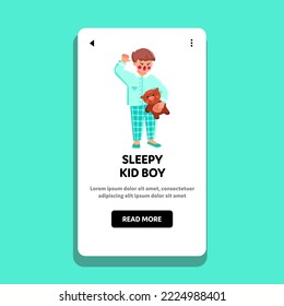 sleepy kid boy vector. child bed, night dream, bedtime early, pillow little, asleep tired sleepy kid boy web flat cartoon illustration
