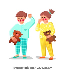 sleepy kid vector. child boy tired, cute night, sleep yawn girl, bed, young dream, bedtime little sleepy kid character. people flat cartoon illustration