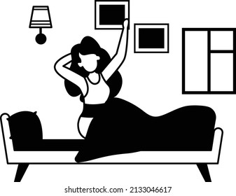 Sleepy Lady Stretching Back Vector Icon Design, Weekly holidays Activity Symbol, Week Rest Days Sign, Lazy weekend people illustration, Young Woman Yawning While Waking Up Early In The Morning Concept