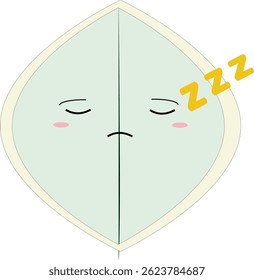 Um emoticon de folha sonolenta com uma expressão sutil e símbolo 'zzz'. Perfeito para temas para dormir, adesivos ou pacotes de emoção.