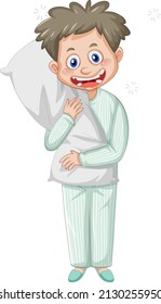 Sleepy Little boy in pajamas on white background illustration