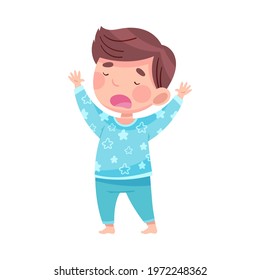 Sleepy Little Boy Wearing Pajamas Stretching and Yawning Vector Illustration