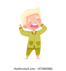 Sleepy Little Boy Wearing Pajamas Stretching and Yawning Vector Illustration