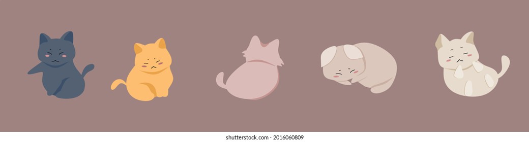 Sleepy little cat. Sleeping little cat. Cat character design cute and minimalist. Flat vector illustration