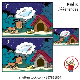 Sleepy little dog. Find 10 differences. Educational game for children. Cartoon vector illustration