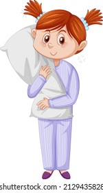 Sleepy Little girl in pajamas on white background illustration