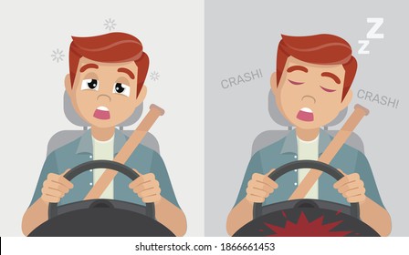 Sleepy male driver dozing off while driving.,vector eps10