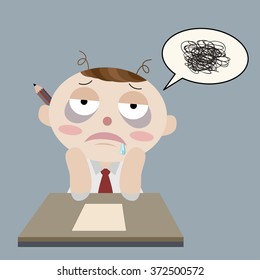 sleepy man cannot work cartoon vector