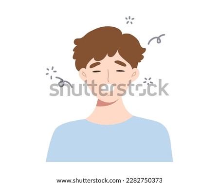 Sleepy man isolated on white background. Concept of insomnia, sleepyhead, early wake up, morning, yawning, sleepy face. Flat vector illustration character.