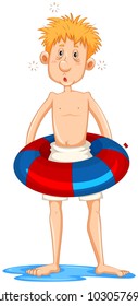 Sleepy man with rubber float illustration