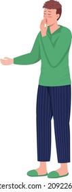 Sleepy man semi flat color vector character. Posing figure. Full body person on white. Man yawning and gesturing isolated modern cartoon style illustration for graphic design and animation