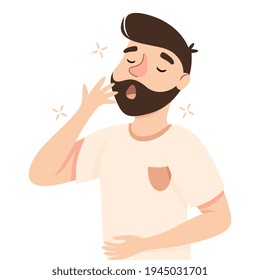 Sleepy Man Yawning Covering His Mouth with His Hand Feeling Need for Sleep Vector Illustration