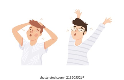 Sleepy Man Yawning Feeling Need for Sleep Vector Illustration Set