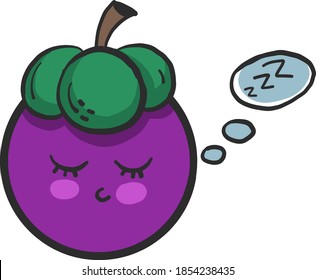 Sleepy mangosteen, illustration, vector on white background