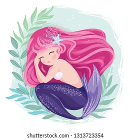 Sleepy Mermaid vector illustration.