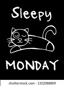 "Sleepy Monday*" Funny Text with Cat Animal Icon. Vector Illustration for Graphic Design, Template, Shirt, Background and more.