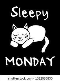 Sleepy Monday Funny Text Cat Animal Stock Vector (Royalty Free ...