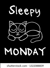 "Sleepy Monday*" Funny Text with Cat Animal Icon. Vector Illustration for Graphic Design, Template, Shirt, Background and more.