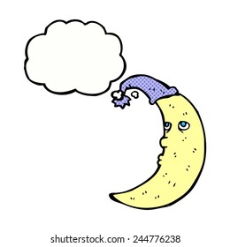 sleepy moon cartoon with thought bubble