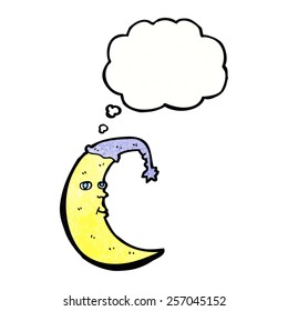 sleepy moon cartoon with thought bubble